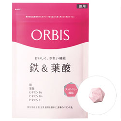 ORBIS（オルビス）　鉄＆葉酸（ストロベリー風味）は2粒に1/2日分の鉄分を配合。 さらに女性にうれしい葉酸をプラスしたタブレットタイプのサプリメントです。