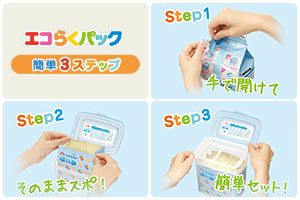 森永　E赤ちゃん　エコらくパックはじめてセットの使い方は、とっても簡単！