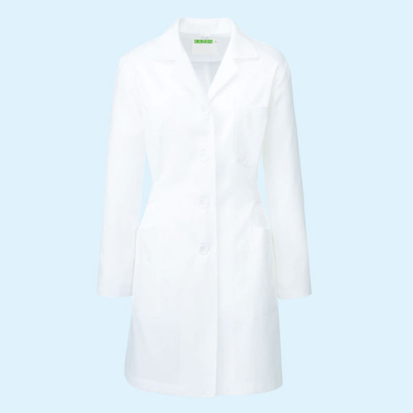 KAZEN（カゼン） レディス薬局衣（ハーフ丈）261 長袖 シングル オフホワイト M 医療白衣 ドクターコート 診察衣