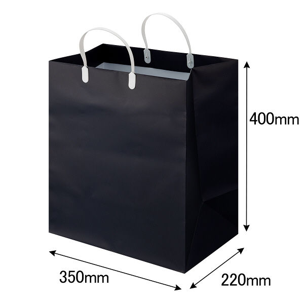 手提げ紙袋（マットフィルム貼り・ハッピータックタイプ）　平紐　紺　マチ広　1箱（90枚：5枚入×18袋）　スーパーバッグ オリジナル