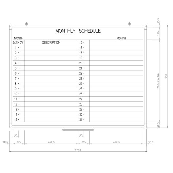 日学 樹脂枠ホワイトボード 予定表 （1ヶ月） 縦900×横1200 RC-12-004