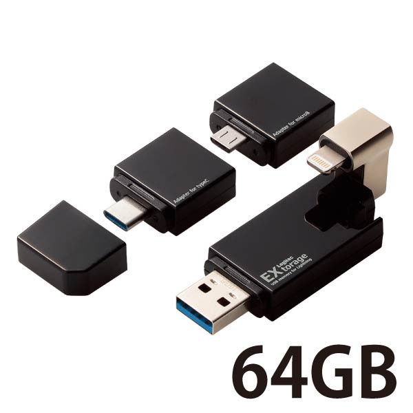 USBメモリ 64GB USB3.0 ( microUSB+TypeC+Lightning) LMF-LGU3A064GBK ロジテック 1個