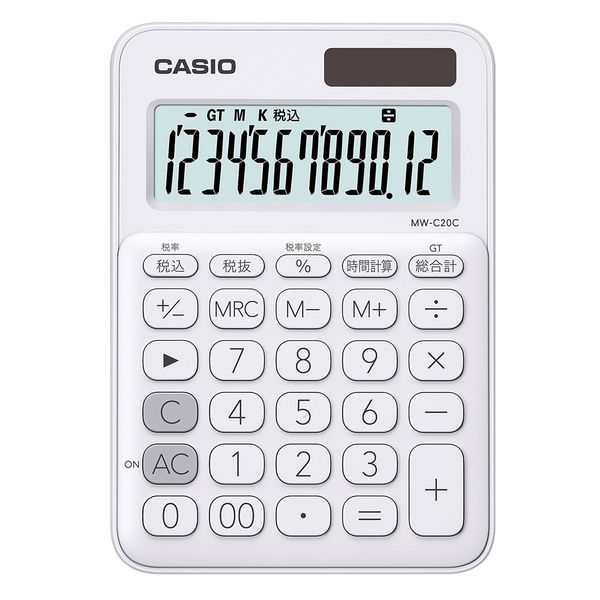 カシオ計算機 カシオ カラフル電卓 ホワイト MW-C20C-WE-N （白）1個