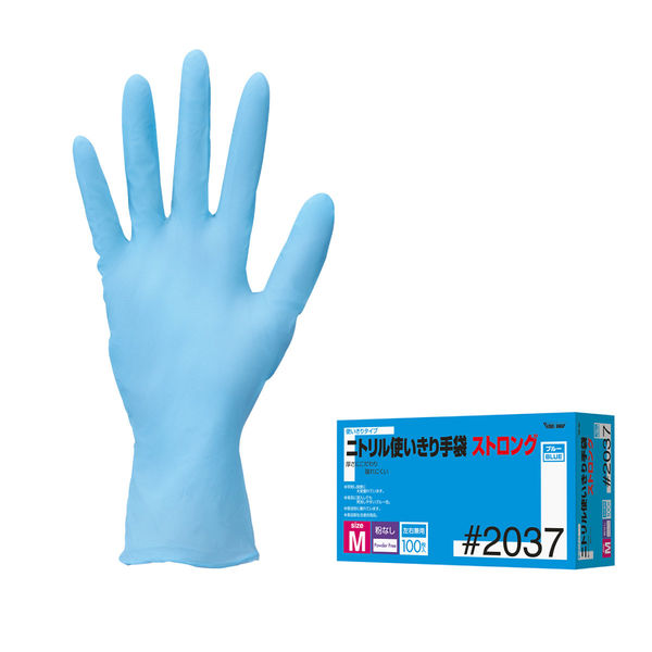 【使いきりニトリル手袋】 川西工業 ニトリル使いきり手袋 ストロング 粉なし ブルー M 1箱（100枚入）