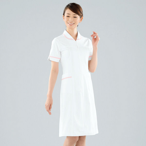 【アスクル】 KAZEN ワンピース半袖 （ナースワンピース） 医療白衣 ホワイト×ピンク S 021-23（直送品） 通販 - ASKUL（公式）