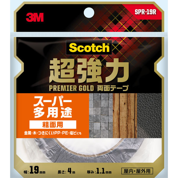 3M スコッチ 超強力両面テープ プレミアゴールド スーパー多用途 粗面用 幅19mm長さ1.5m KPR-19R 小麦粉 | six