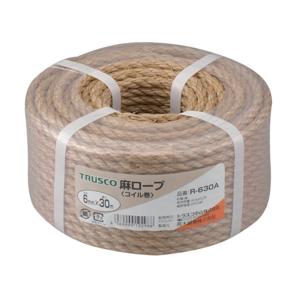 TRUSCO 麻ロープ 3つ打 線径12mmX長さ30m <br>R-1230A 1巻<br><br> ▽511-3377<br><br><br>  通販