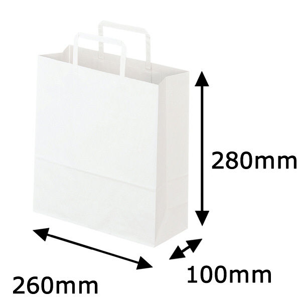 平紐クラフト紙手提袋薄型エコノミー260×280×100 白 1袋（50枚入） オリジナル