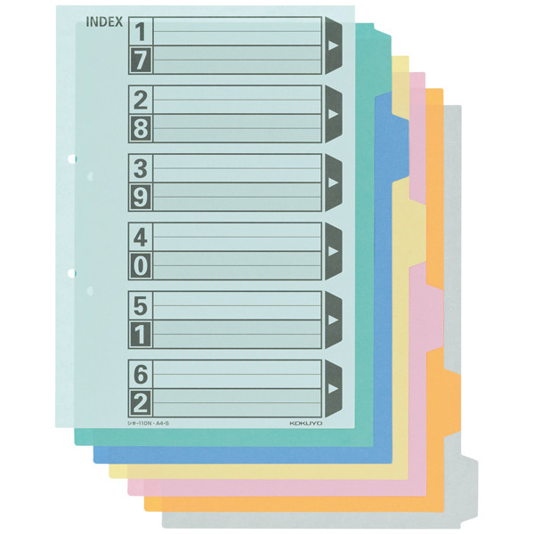コクヨ　カラー仕切カード（ファイル用）　A4タテ　6山見出し　シキ-110N　1袋（10組入）