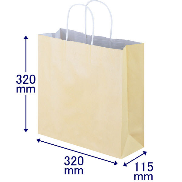 手提げ紙袋　丸紐　パステルカラー　イエロー　M　1パック（3箱計900枚）　スーパーバッグ オリジナル