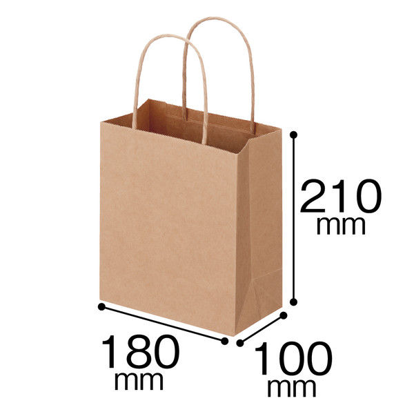 丸紐 クラフト紙手提袋ベーシック 180×210×100 茶 1袋（50枚入