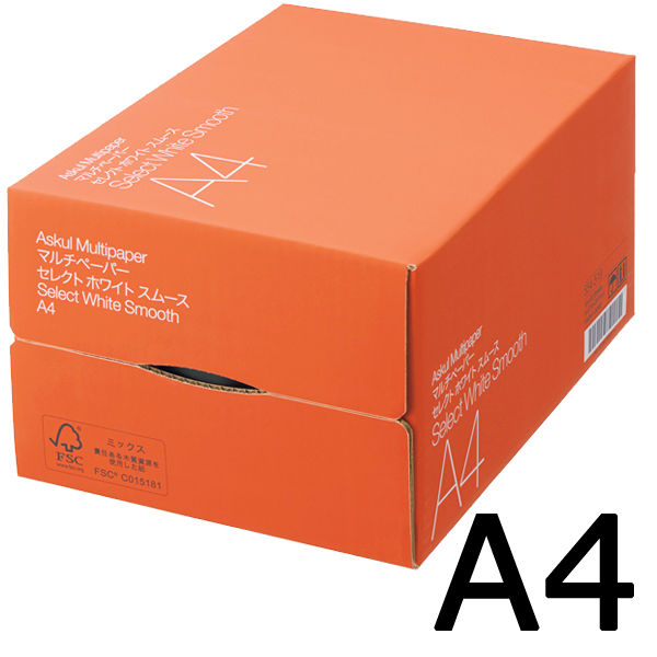 アスクル】コピー用紙 マルチペーパー セレクト ホワイト スムース A4 1箱（5000枚：500枚入×10冊） 高白色 国内生産品 FSC認証  オリジナル 通販 - ASKUL（公式）