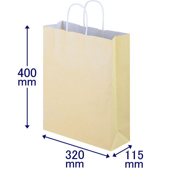 手提げ紙袋　丸紐　パステルカラー　イエロー　L　1袋（50枚入）　スーパーバッグ オリジナル
