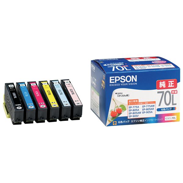エプソン（EPSON） 純正インク IC6CL70L 増量 1パック6色入 IC70シリーズ 1個