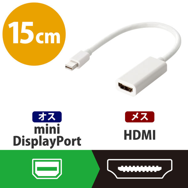 アスクル】Mini DisplayPort[オス] - HDMI[メス] 変換アダプター 15cm 白 AD-MDPHDMIWH エレコム 1個 通販  - ASKUL（公式）