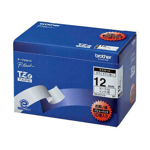ピータッチ テープ スタンダード 幅12mm 白ラベル(黒文字) TZe-231V10