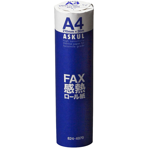高感度FAX感熱ロール紙　A4(幅210mm)　長さ30m×芯径1インチ(ロール紙外径　約54mm)　1本　アスクル オリジナル