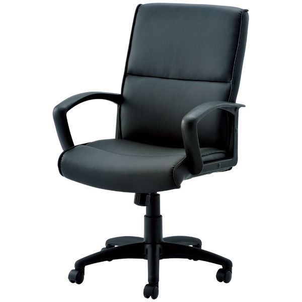 TOKIO オフィスチェア レザー張り 肘付 ブラック FTX-3L 1脚 脚幅610、座幅500、クッション厚み80mm キャスター付き 事務椅子