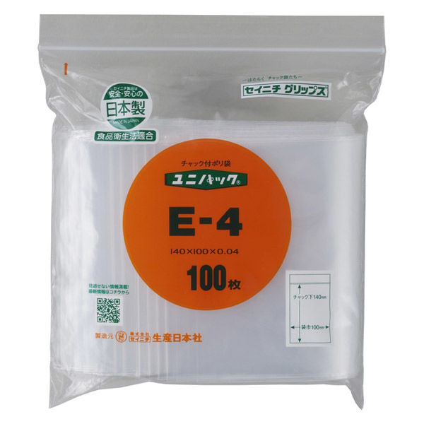 ユニパック（R）（チャック袋）　0.04mm厚　E-4　B7　100×140mm　1袋（200枚入）　生産日本社　セイニチ