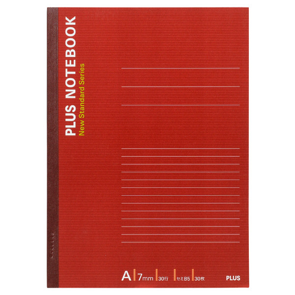 プラス　ノートブック　セミB5　A罫　30枚　赤　1冊　NO-003AS　76701