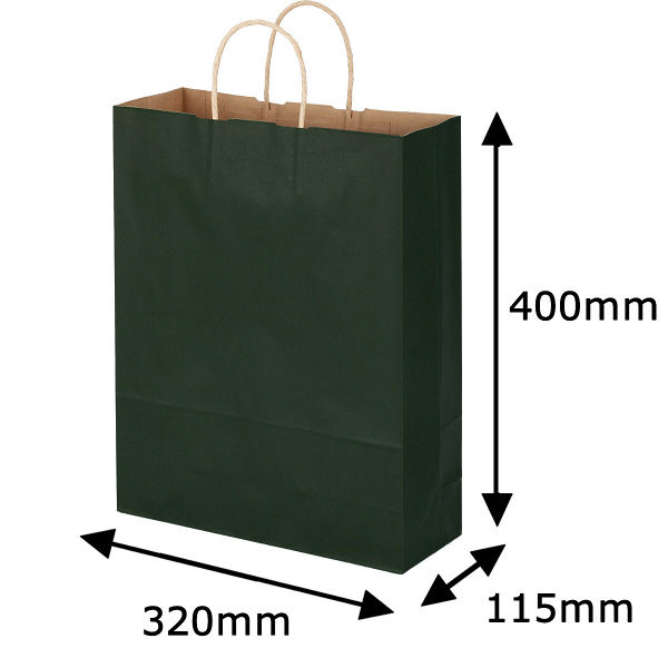 手提げ紙袋　丸紐　ベーシックカラー　深緑　L　1袋（50枚入）　スーパーバッグ オリジナル