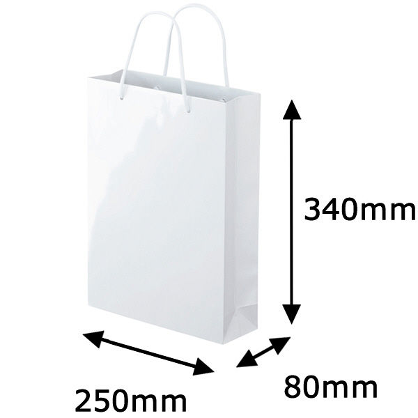 手提げ紙袋　ミラーフィルムタイプ　丸紐　ホワイト　M　1セット（30枚：5枚入×6袋）　アスクル オリジナル