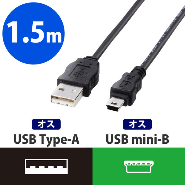アスクル】エレコム 環境対応USB2.0ケーブル(A:ミニBタイプ) 1.5m USB-ECOM515 1個 通販 ASKUL（公式）