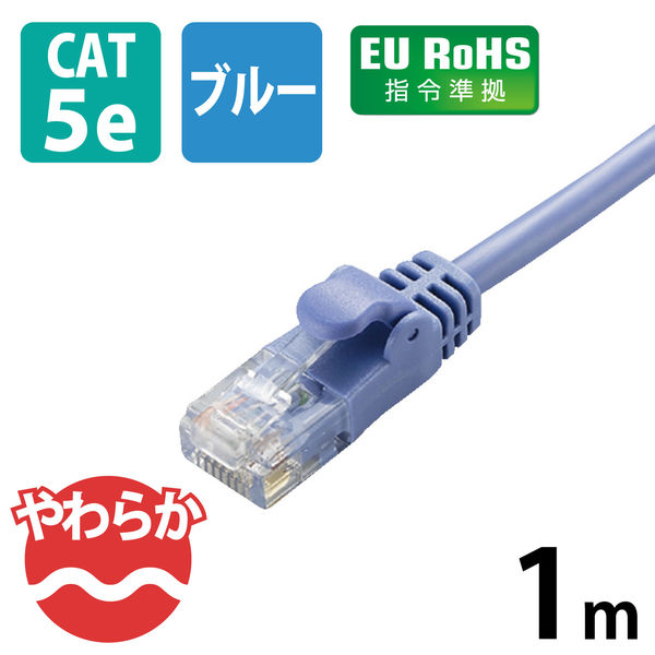 ブルー 1m Cat5E準拠 配線スッキリ 取り回しがしやすいやわらかLANケーブル(Cat5E準拠) LD-CTY BU1