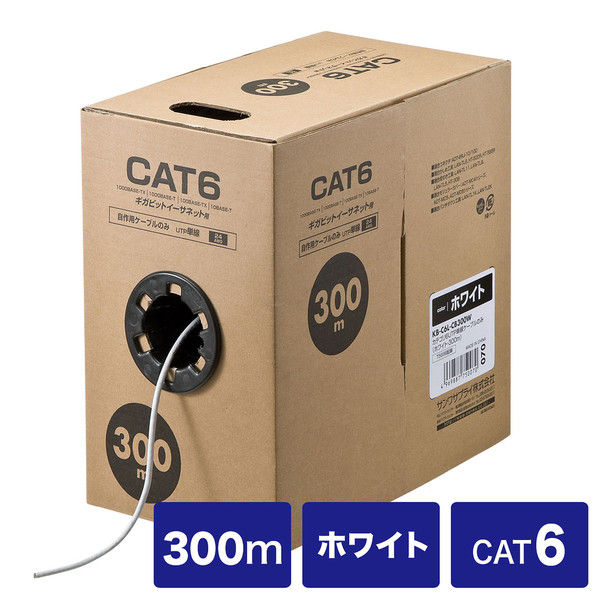 サンワサプライ CAT6 300m UTP単線ケーブルのみ ホワイト 【新発売】 UTP単線ケーブルのみ