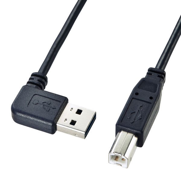 サンワサプライ 両面挿せるL型USBケーブル（A-B標準） Aオス（L型）-Bオス ブラック 2m USB2.0 KU-RL2 1本（直送品）