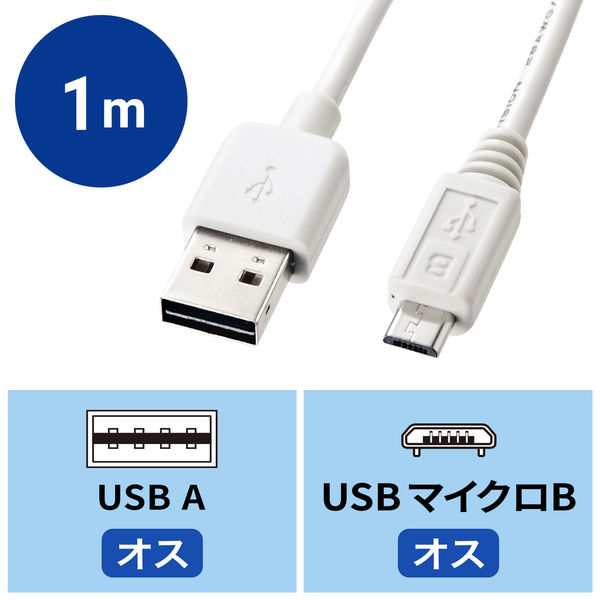 USBケーブル 両面USB-A（オス）MicroB（オス） 1m USB2.0 KU-RMCB1W サンワサプライ 1本 - アスクル