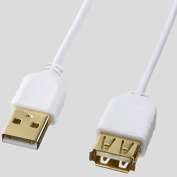 【アスクル】 サンワサプライ 極細USB延長ケーブル Aオス-Aメス（延長タイプ） ホワイト 1.5m USB2.0 KU-SLEN15W 1
