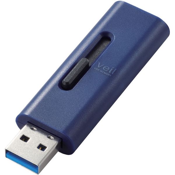 USBメモリ 16GB USB3.2(Gen1) 高速スライド式 ストラップホール付 ブルー MF-SLU3016GBU エレコム 1個（直送品）