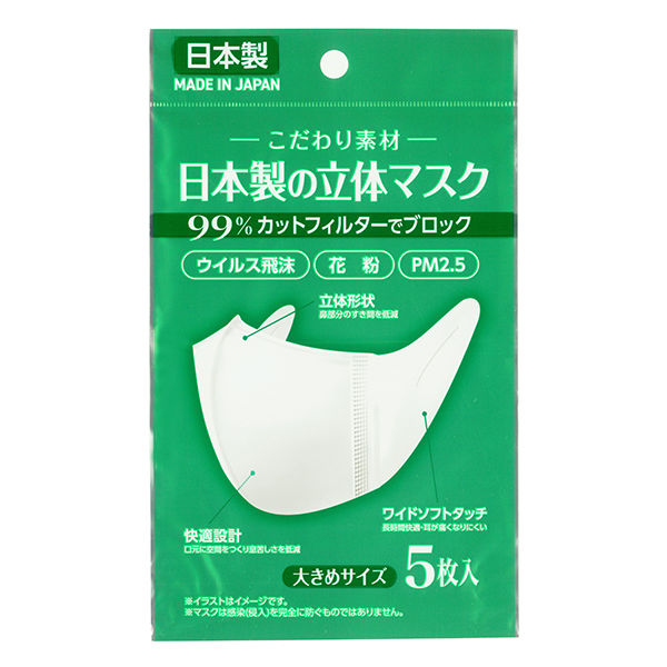 アイテム 日本製 不織布マスク 立体タイプ 3Z1281H 1セット（5枚入）