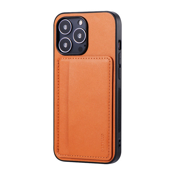 iPhone 13 Pro ケース カバー ポケット兼スタンド付PUレザーケース SHELL CARD キャメル（直送品）