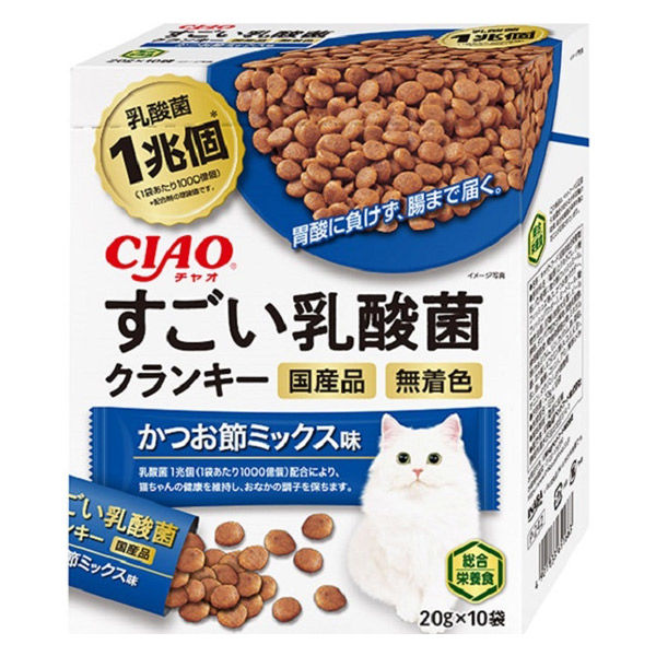 アスクル】新商品 いなば CIAO（チャオ）すごい乳酸菌クランキー かつお節ミックス味 キャットフード 国産（20g×10袋） 通販 -  ASKUL（公式）