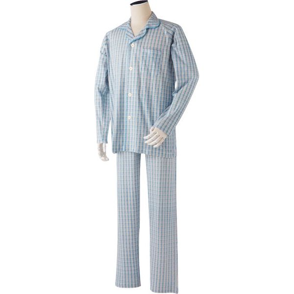 日伸 らくらくパジャマ 紳士用 L ブルー - 介護用衣料、寝巻き