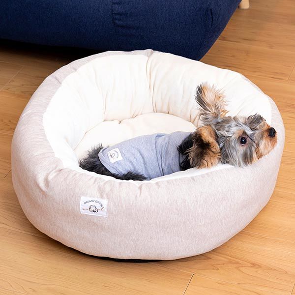 Lohaco ワゴンセール ロハコ限定 犬用ベッド とても贅沢なふわふわベッド ドーナッツ型 オーガニックコットン100 染料 アールグレイ M