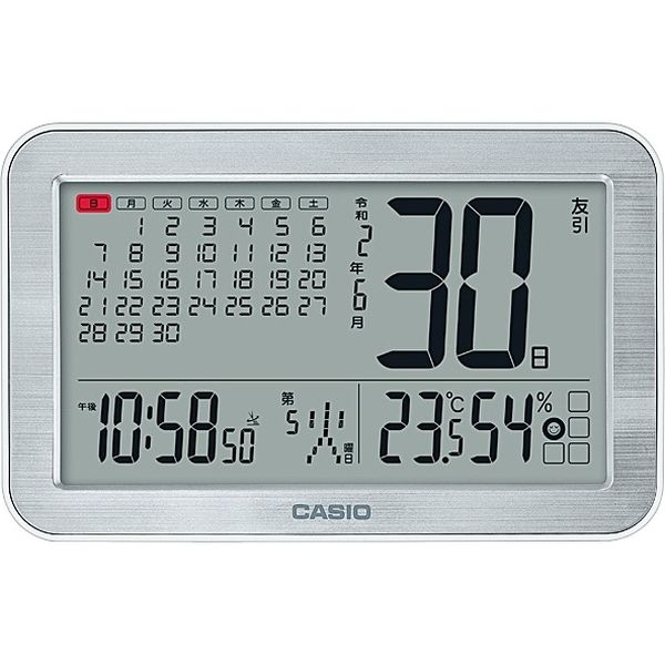CASIO（カシオ） 電波時計 掛置兼用時計 デジタル 令和対応 日めくり/六曜カレンダー シルバー IDC-800J-8JF 1個（取寄品）