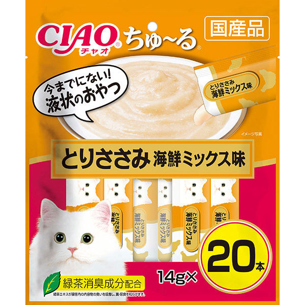 アスクル】いなば CIAO チャオ ちゅーる 猫 とりささみ 海鮮ミックス味 国産（14g×20本）1袋 ちゅ～る チュール おやつ 通販  ASKUL（公式）