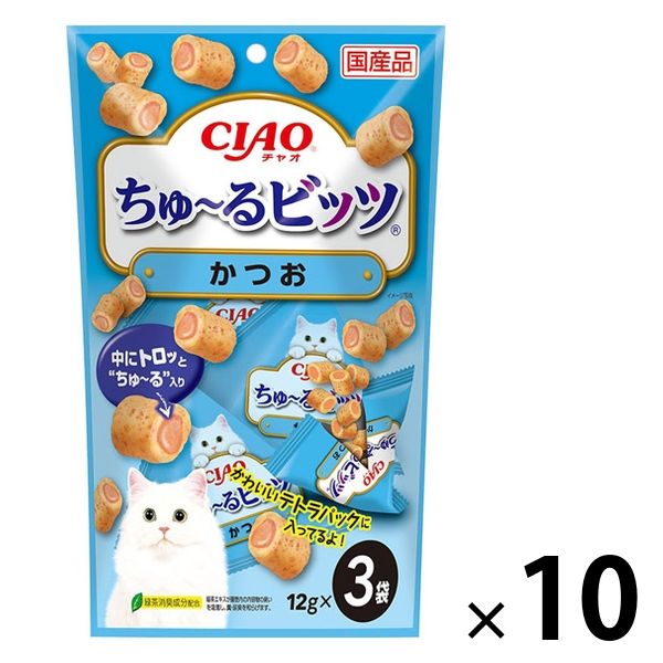 アスクル】いなば CIAO チャオ ちゅーるビッツ 猫 かつお 国産（12g×3袋）10袋 ちゅ～る キャットフード おやつ 通販  ASKUL（公式）
