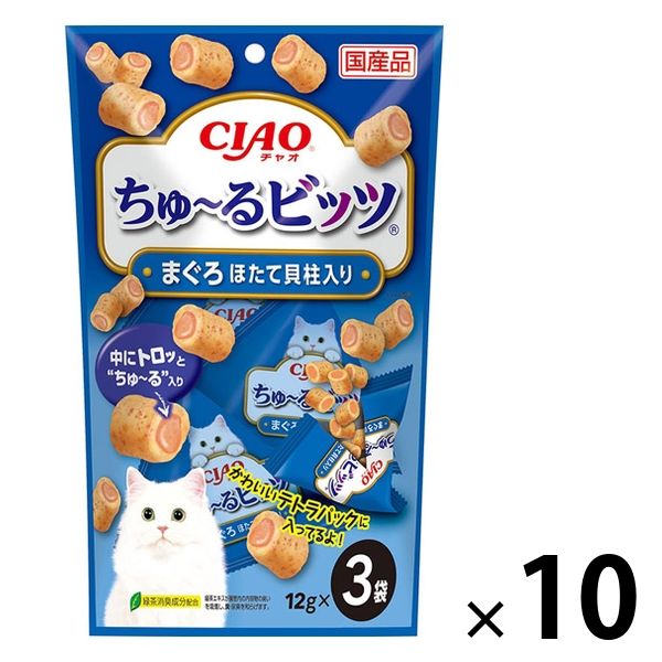 アスクル】いなば CIAO チャオ ちゅーるビッツ キャットフード 猫 まぐろ ほたて貝柱入り 国産（12g×3袋）10袋 ちゅ～る おやつ 通販  ASKUL（公式）