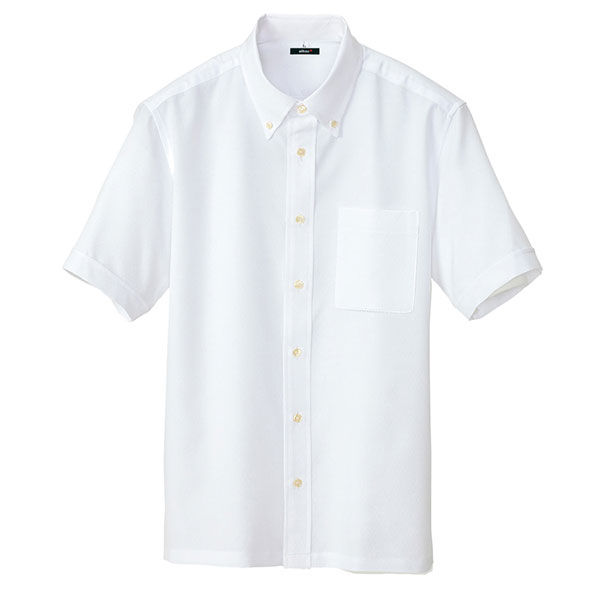 アイトス 独特の素材 半袖ボタンダウンシャツ 男女兼用 最も ホワイト 1着 AZ-8054-001 直送品 S