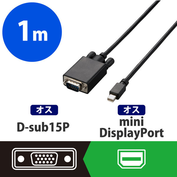 変換ケーブル miniDisplayPort[オス] - VGA(D-Sub15ピン)[オス] 1m AD