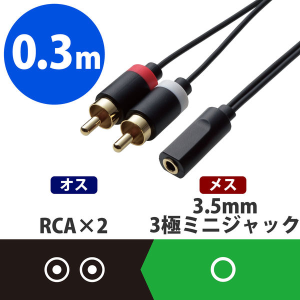 アスクル】 RCA オーディオ変換ケーブル 3.5φステレオミニプラグ［メス］-音声RCAピンプラグ［オス］ 0.3m DH-MFWR03 エレコム  1本 (直 （直送品） 通販 - ASKUL（公式）