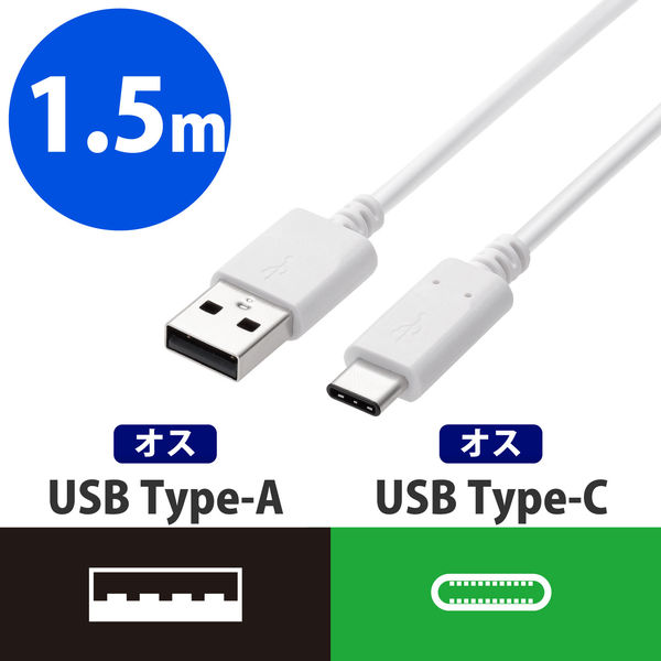アスクル】エレコム スマホ用USBケーブル/USB(A-C)/認証品/1.5m/白 MPA-AC15NWH 1個 通販 ASKUL（公式）