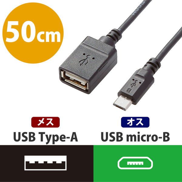 アスクル】エレコム USB A-microB変換アダプタ 50cm TB-MAEMCBN050BK 1個（直送品） 通販 ASKUL（公式）