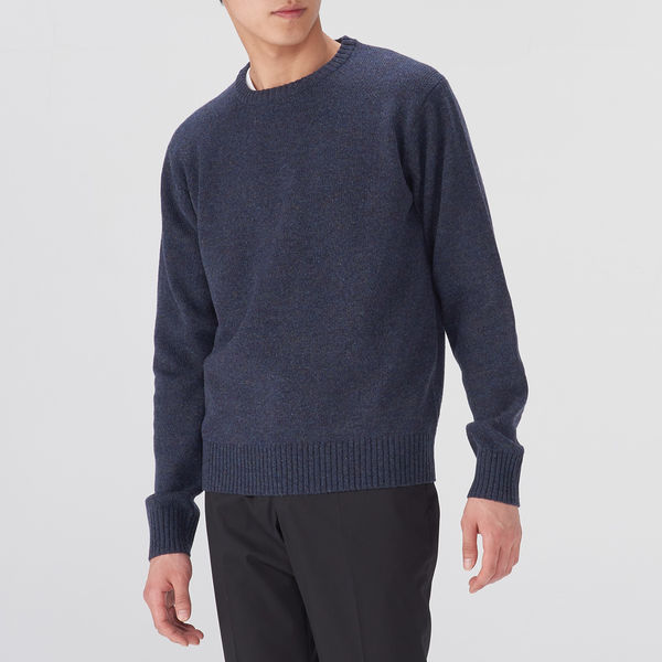 LOHACO - 無印良品 メリノウールクルーネックセーター 紳士 M ネイビー 良品計画