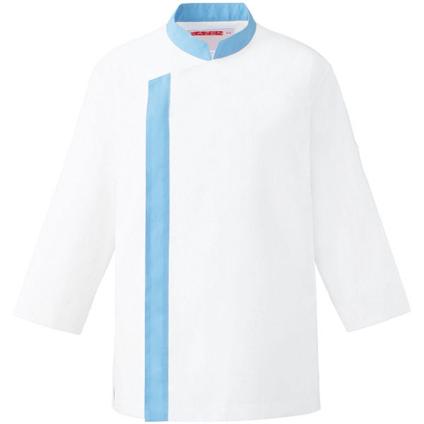 KAZEN カゼン コックシャツ七分袖 ホワイトxサックス 大人も着やすいシンプルファッション APK215-11 直送品 3L 日本正規代理店品 1着