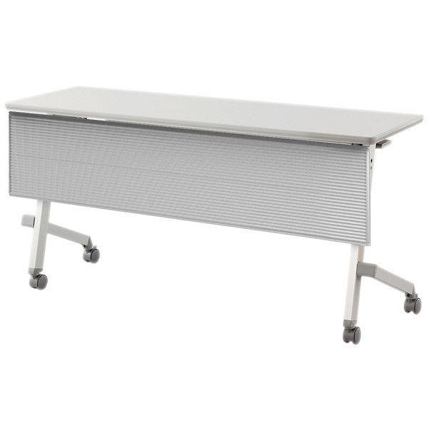 アイリスチトセ　フラップテーブル 平行スタックタイプ 樹脂幕板付　ライトグレー　幅1500×奥行450×高さ700mm　1台　（直送品）